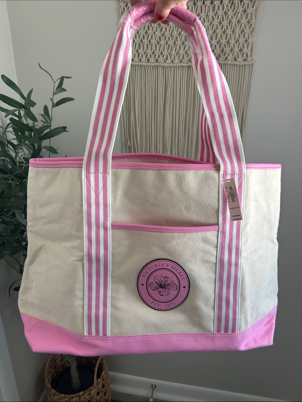 Victoria's Secret Pink and Cream Canvas Tote